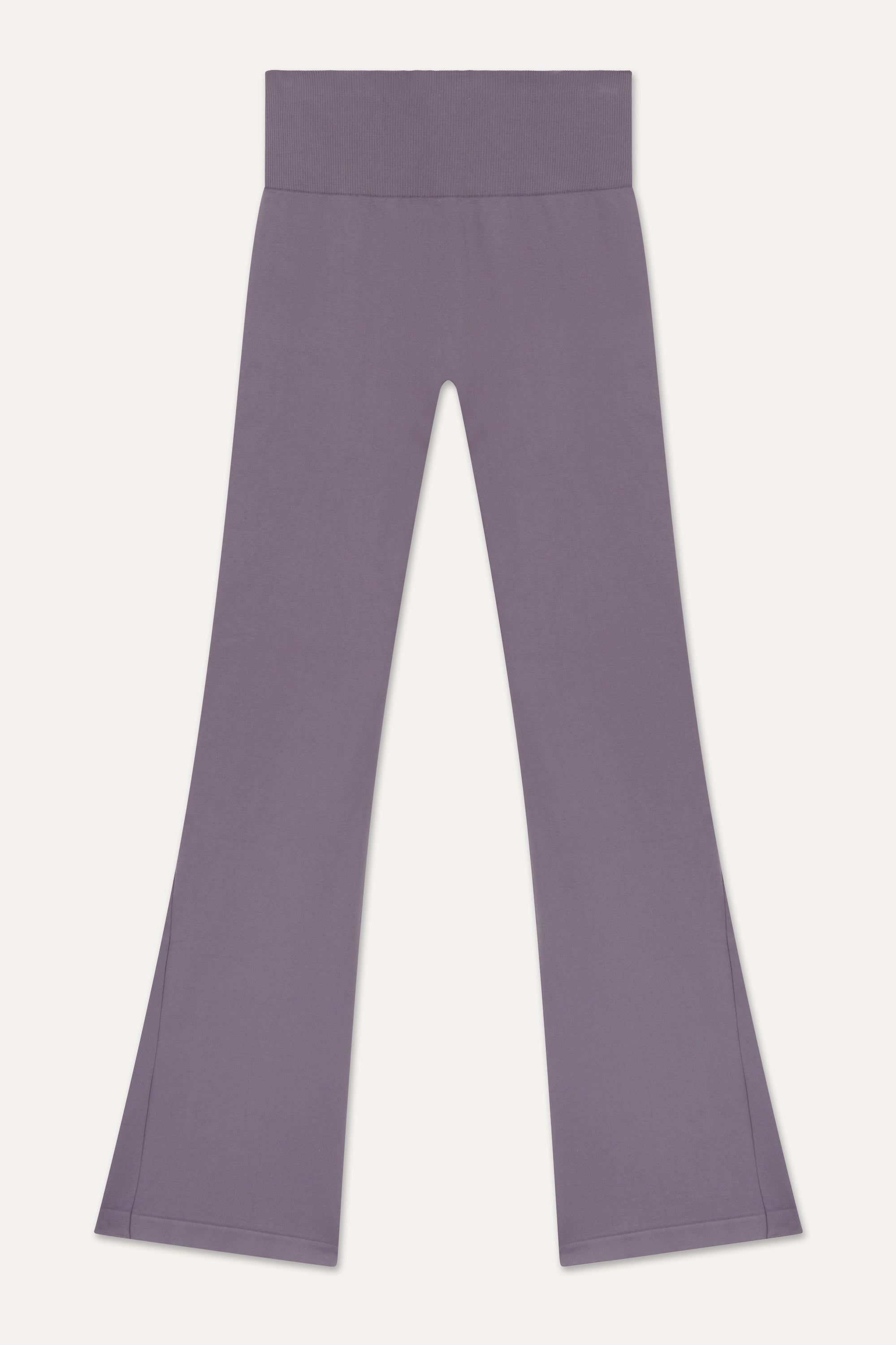 Purple flare leggings with purple supportive sports bra by sustainable women's activewear brand, Jilla. 