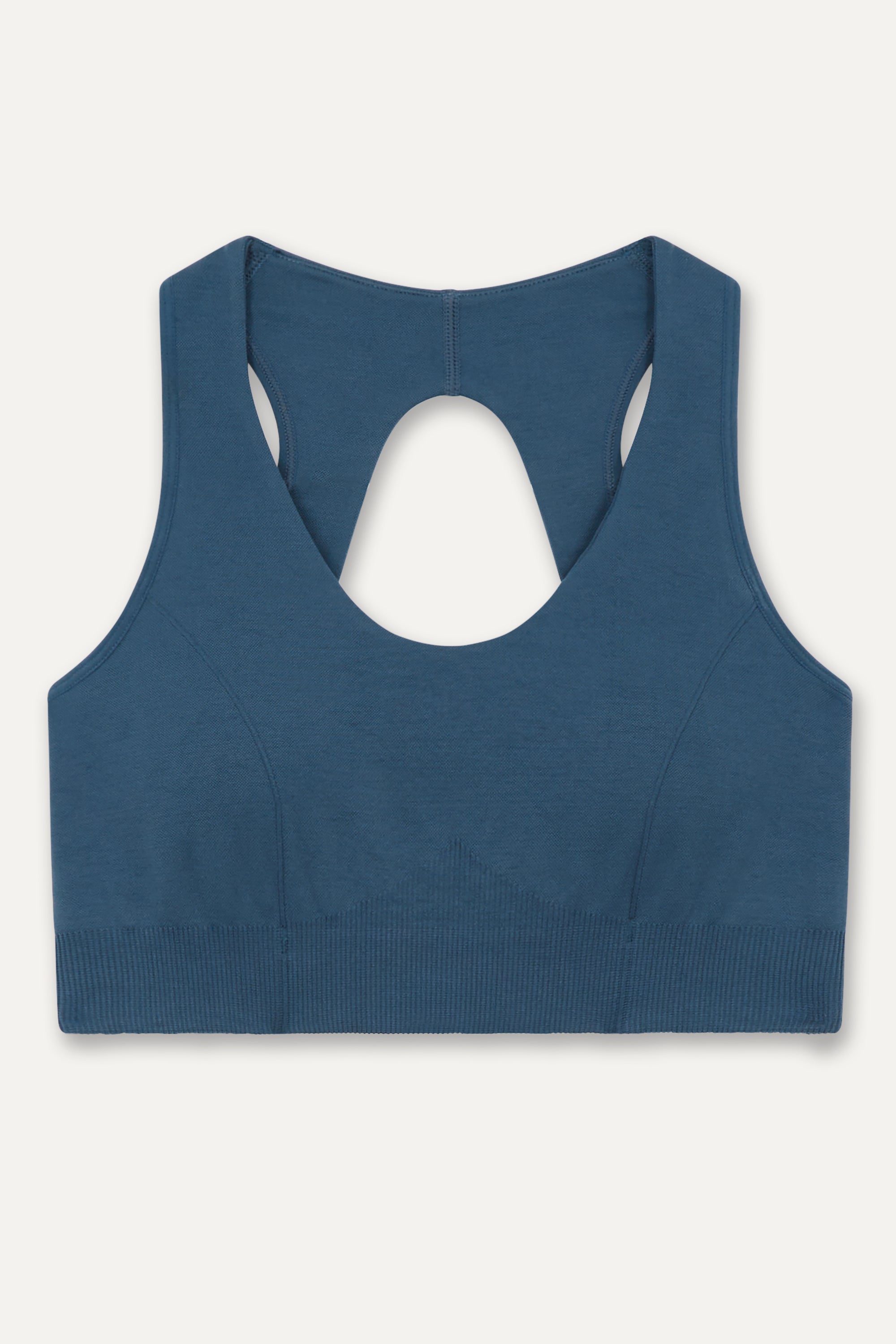 Blue V neck recycled supportive sports bra and leggings from sustainable women's activewear brand Jilla  