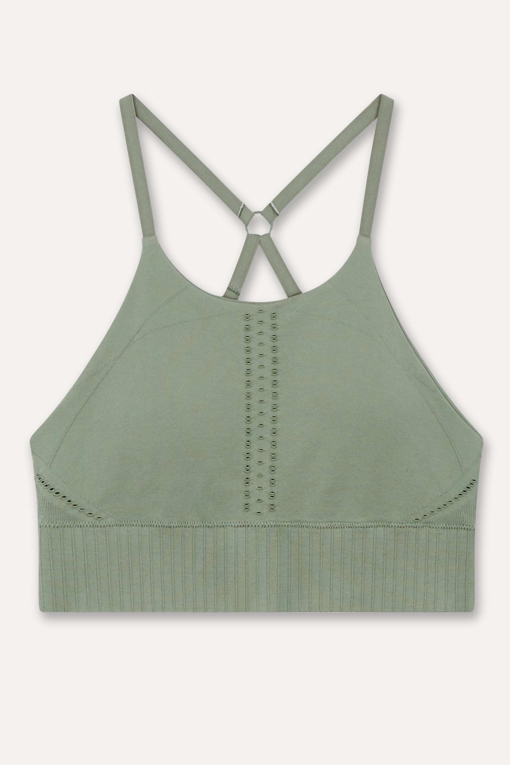 Green cropped supportive modal sports bra and green leggings from sustainable women's activewear brand Jilla.  Edit alt text
