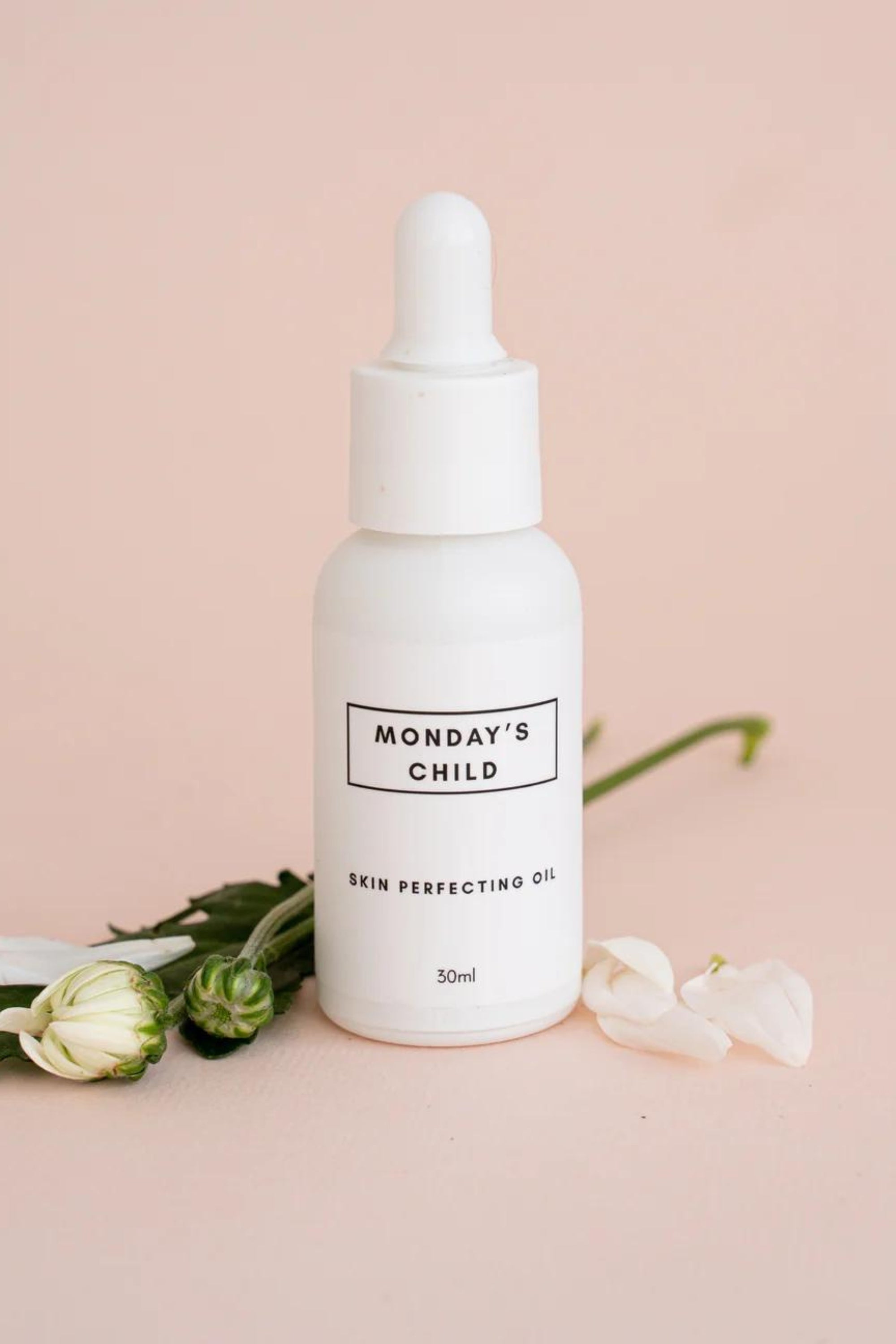 Monday's child skin perfecting oil addressing skin concerns, erases acne scars, marks and redness; helps to control oil production; evens out skin tone; smooths out fine lines; nourishes dryness; gives a boost to dull, tired skin. Sustainable with jojoba, calendula, rosehip, lavender; frankincense and  geranium