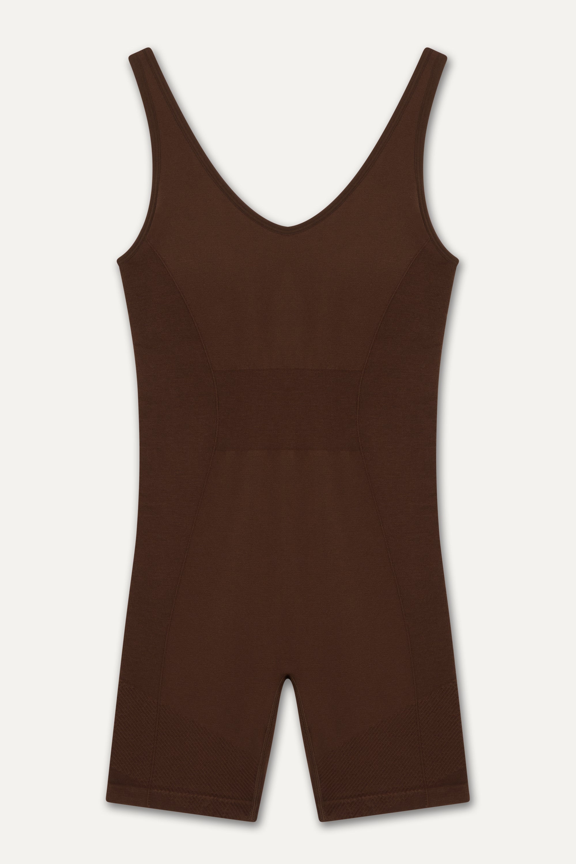 Chocolate brown modal sculpting recycled one piece, onesie, all in one overall for gym pilates, yoga and running from sustainable activewear brand Jilla Active
