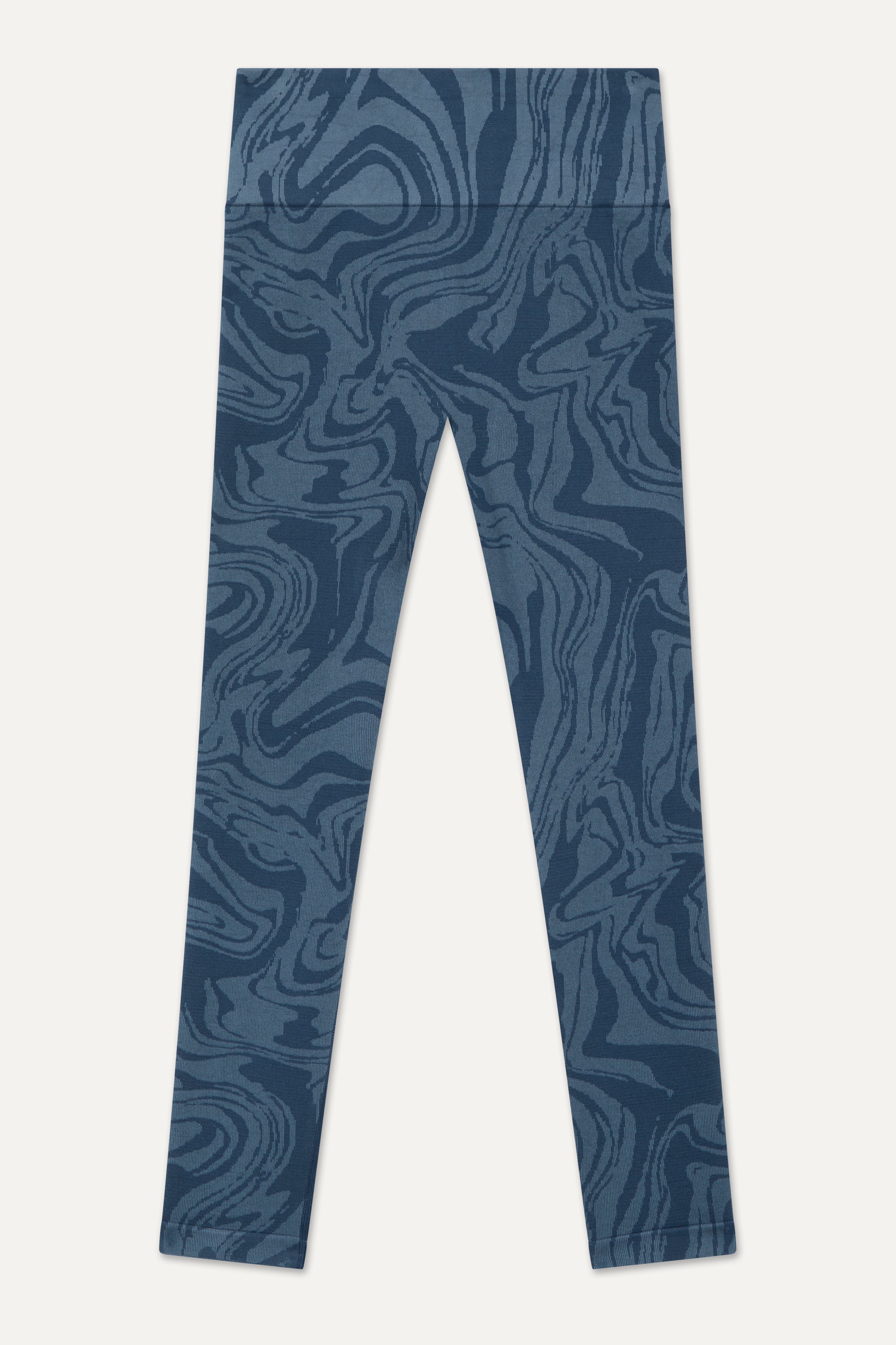 Denim blue recycled seamless marble jacquard print full length high rise sculpting compressive leggings for yoga, pilates, barre, spinning, running, cycling and exercise by sustainable activewear brand Jilla Active  Edit alt text