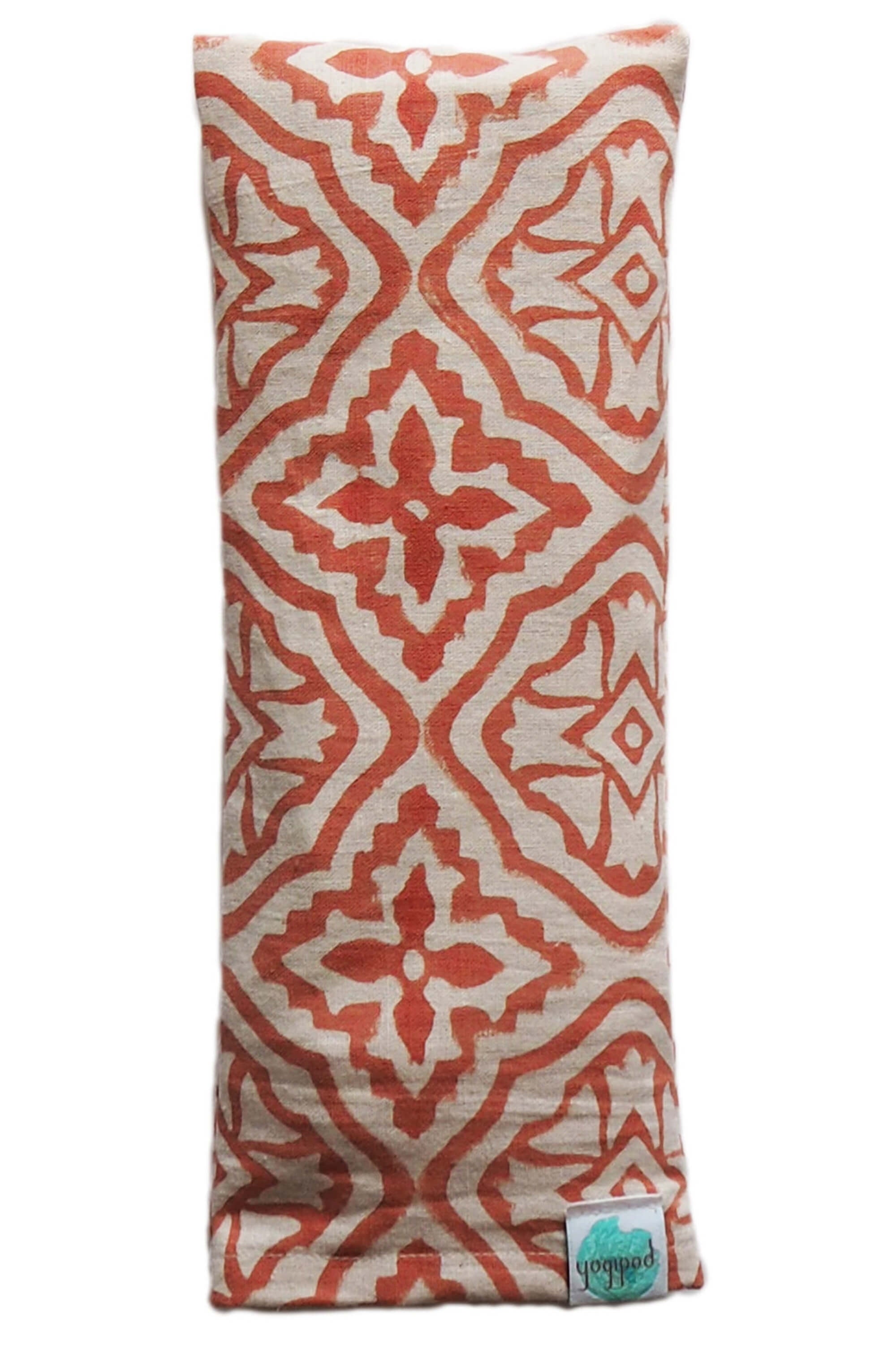 Handcrafted eye pillow from Yogi Pod, designed to enhance relaxation. Created in the UK with hand block printed cotton from Rajasthan. Linseed-filled and customizable with calming oils. Versatile for yoga or as decorative and functional home accessories."